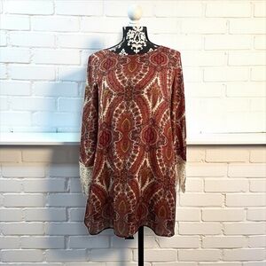 Anthropologie Red Bateau Neck 3/4 Sleeve Dress​​